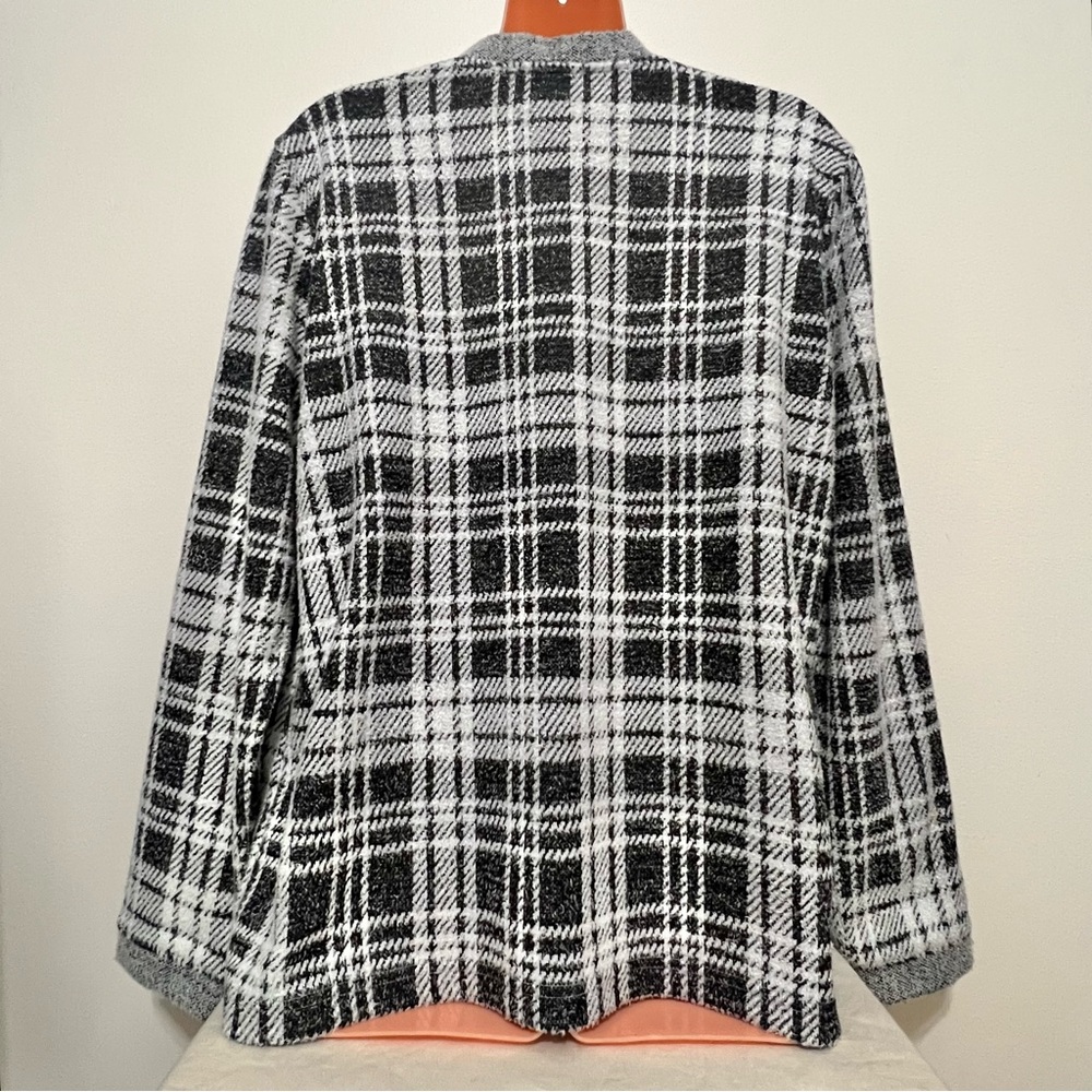 Tribal Black & White Plaid Open Front Cardigan Casual Office Timeless Sophistica - Picture 7 of 8
